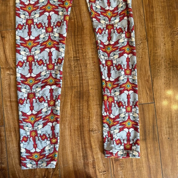 LuLaRoe Girls Leggings Bunny Rabbit Red Yellow Pattern Size Tween - Picture 7 of 7